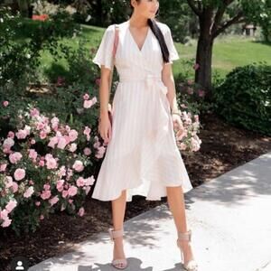 Rachel Parcell Ruffle Wrap Striped  Dress - XS